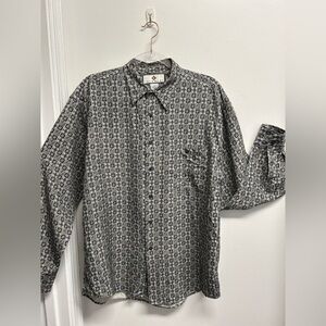 Chiamare Vintage 100% Silk Washable Geometric Pattern Button Down Shirt